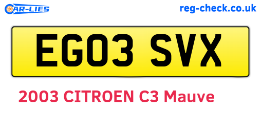 EG03SVX are the vehicle registration plates.