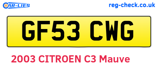 GF53CWG are the vehicle registration plates.