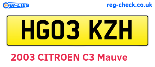 HG03KZH are the vehicle registration plates.