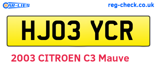 HJ03YCR are the vehicle registration plates.