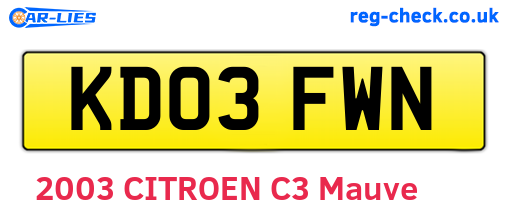 KD03FWN are the vehicle registration plates.