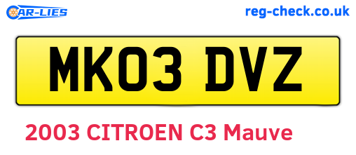 MK03DVZ are the vehicle registration plates.