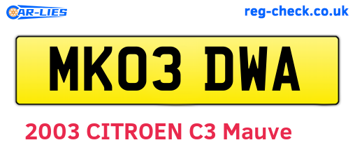 MK03DWA are the vehicle registration plates.