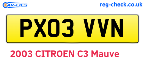 PX03VVN are the vehicle registration plates.