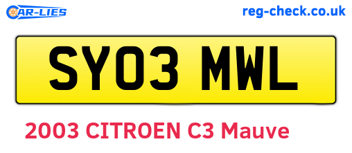 SY03MWL are the vehicle registration plates.