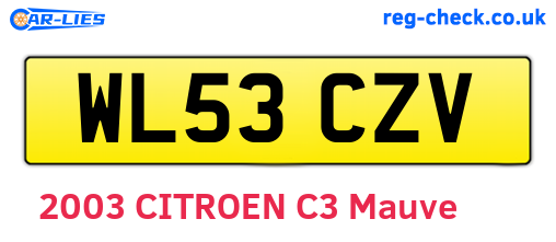 WL53CZV are the vehicle registration plates.