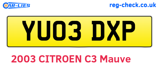 YU03DXP are the vehicle registration plates.