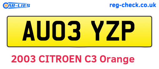 AU03YZP are the vehicle registration plates.