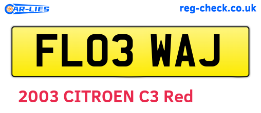 FL03WAJ are the vehicle registration plates.