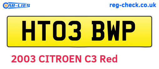HT03BWP are the vehicle registration plates.