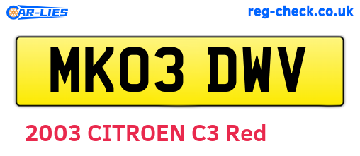 MK03DWV are the vehicle registration plates.