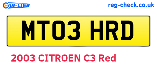 MT03HRD are the vehicle registration plates.