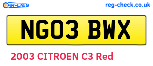 NG03BWX are the vehicle registration plates.