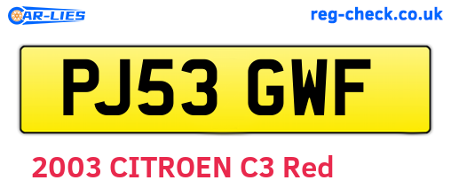 PJ53GWF are the vehicle registration plates.