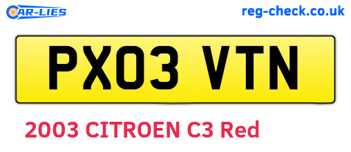 PX03VTN are the vehicle registration plates.