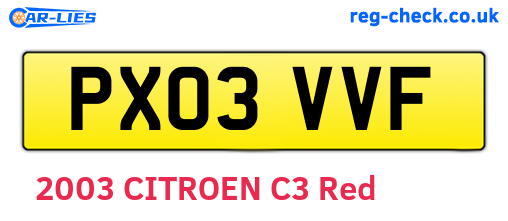 PX03VVF are the vehicle registration plates.