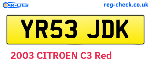 YR53JDK are the vehicle registration plates.