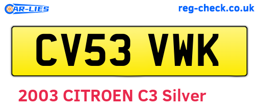 CV53VWK are the vehicle registration plates.