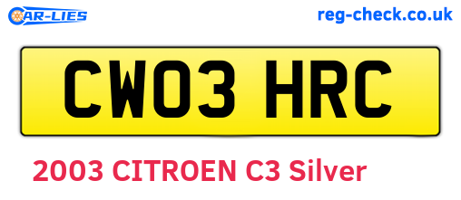CW03HRC are the vehicle registration plates.