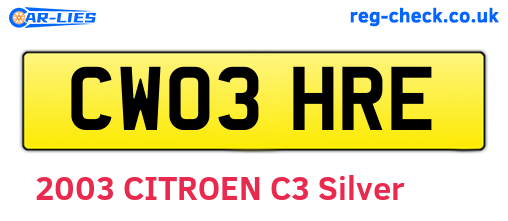CW03HRE are the vehicle registration plates.