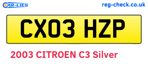 CX03HZP are the vehicle registration plates.