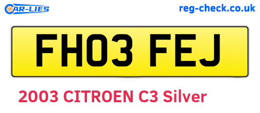 FH03FEJ are the vehicle registration plates.