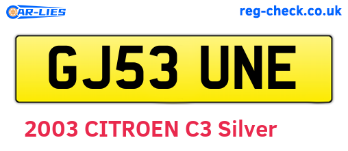 GJ53UNE are the vehicle registration plates.