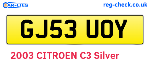 GJ53UOY are the vehicle registration plates.