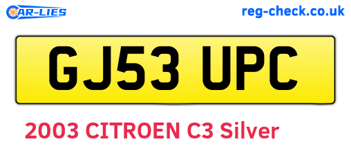 GJ53UPC are the vehicle registration plates.