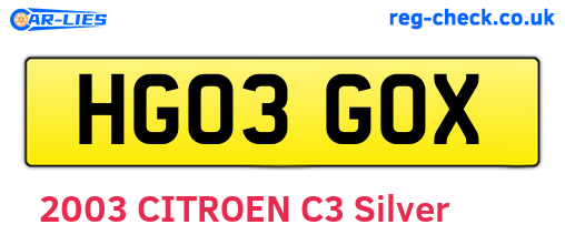 HG03GOX are the vehicle registration plates.