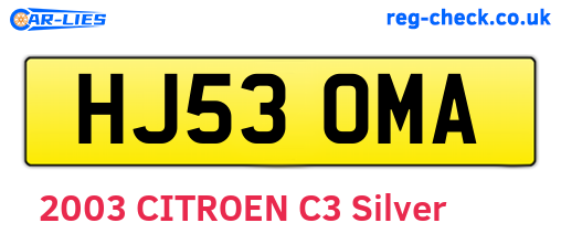 HJ53OMA are the vehicle registration plates.
