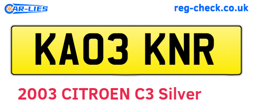 KA03KNR are the vehicle registration plates.
