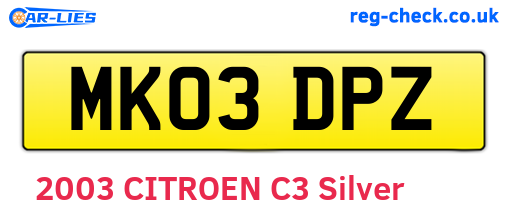 MK03DPZ are the vehicle registration plates.