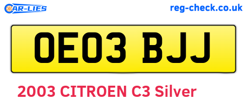 OE03BJJ are the vehicle registration plates.