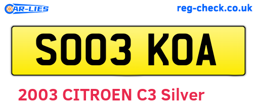 SO03KOA are the vehicle registration plates.