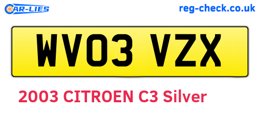 WV03VZX are the vehicle registration plates.