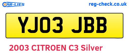 YJ03JBB are the vehicle registration plates.