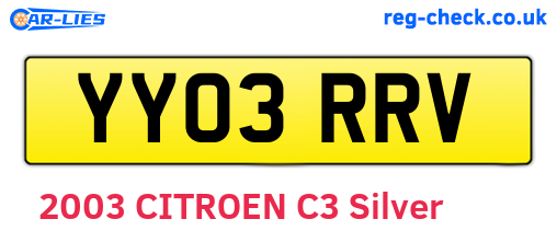 YY03RRV are the vehicle registration plates.