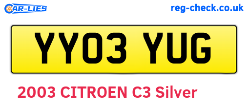 YY03YUG are the vehicle registration plates.