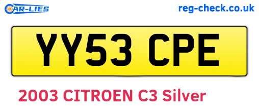 YY53CPE are the vehicle registration plates.