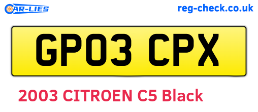 GP03CPX are the vehicle registration plates.