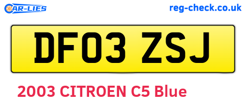 DF03ZSJ are the vehicle registration plates.