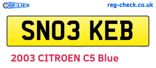 SN03KEB are the vehicle registration plates.