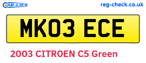 MK03ECE are the vehicle registration plates.