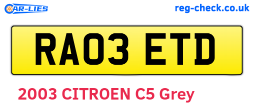RA03ETD are the vehicle registration plates.