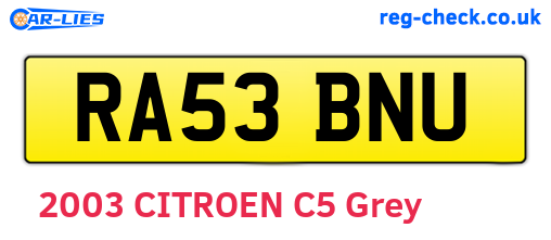 RA53BNU are the vehicle registration plates.