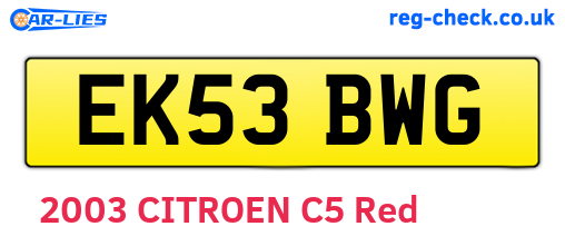 EK53BWG are the vehicle registration plates.