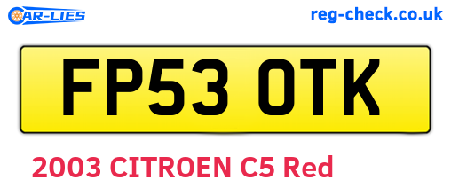 FP53OTK are the vehicle registration plates.