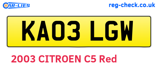 KA03LGW are the vehicle registration plates.