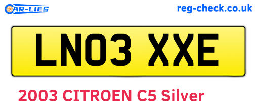 LN03XXE are the vehicle registration plates.